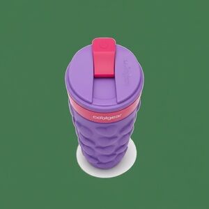 NWT “Cool Gear” 20 fl oz Purple Heart-Patterned Tumbler with Pink Lid PBA free